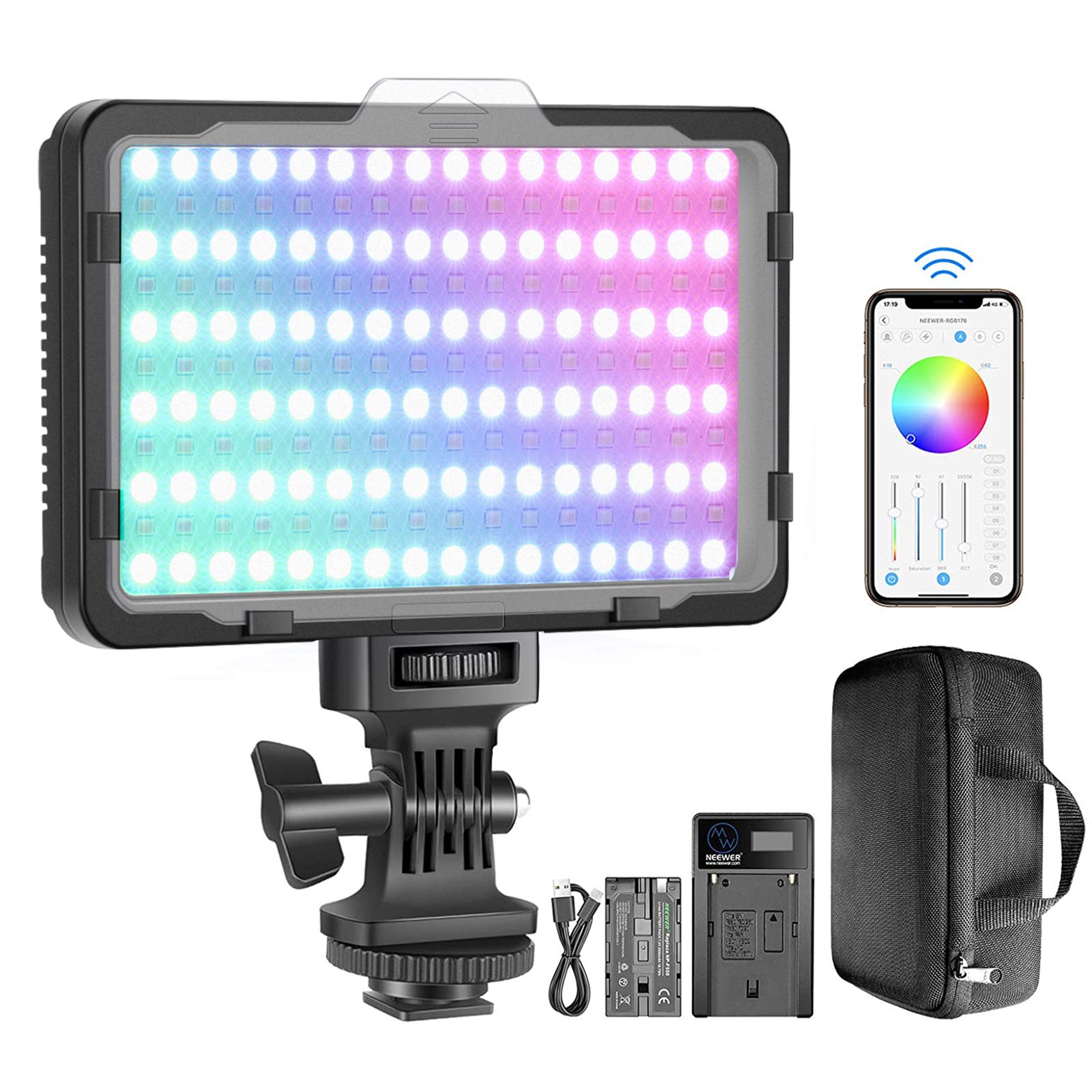 NEEWER RGB Video Light with APP Control, 360° Full Color Led Camera Light CRI95+ Dimmable 3200K-5600K, 9 Light Scenes with 2600mAh Battery and Charger for YouTube DSLR Camera Camcorder Photo Lighting