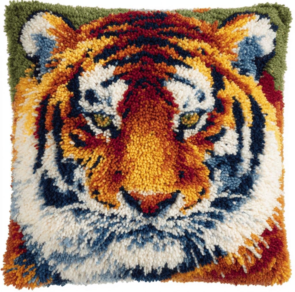 Kitquiver Latch Hook Kits for Adults Tiger Rug Cover Pillowcase Beginner DIY Needlework Embroidery Kits Handmade Set Craft Sofa Home Decor 43X43Cm