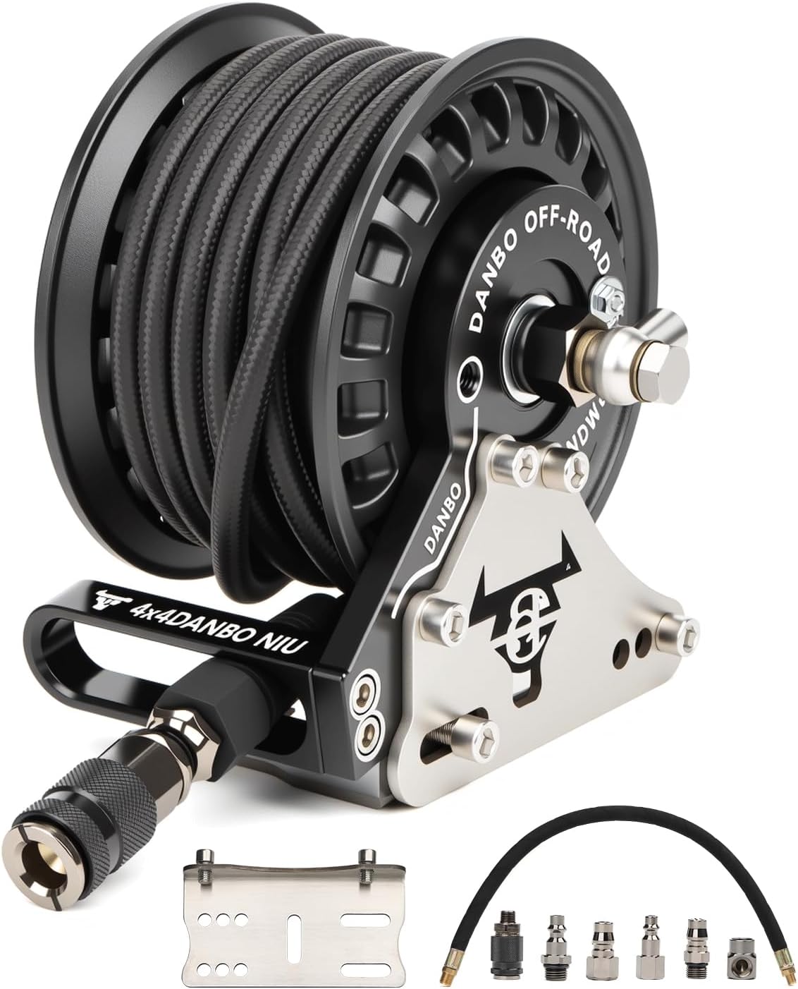 Retractable Air Hose Reel - 1/4" x 23 FT Braided Protective Shell Hose - Heavy Duty Alloy Steel Reel with Automatic Rewind, 450 PSI Max, 1/4" NPT Quick Coupler - Wall/Ceiling Mount for Garage