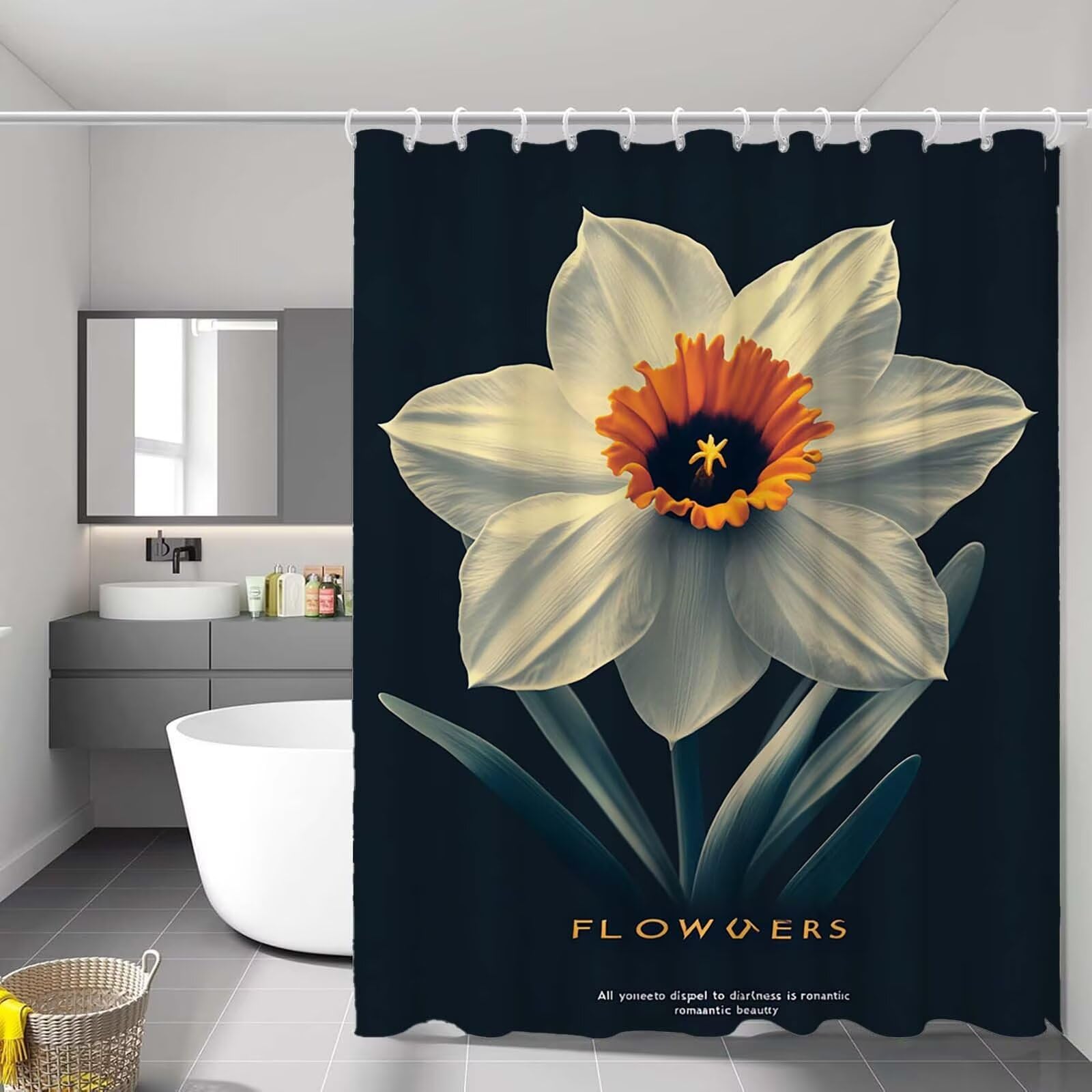 Rideau douche imperméable et lavable en tissu polyester floral