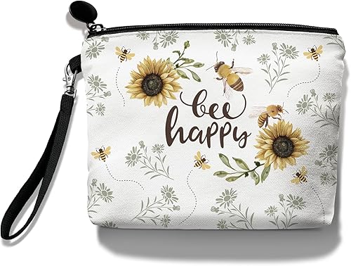 Bolsa de maquillaje de viaje, Blanco, Abeja-abeja feliz