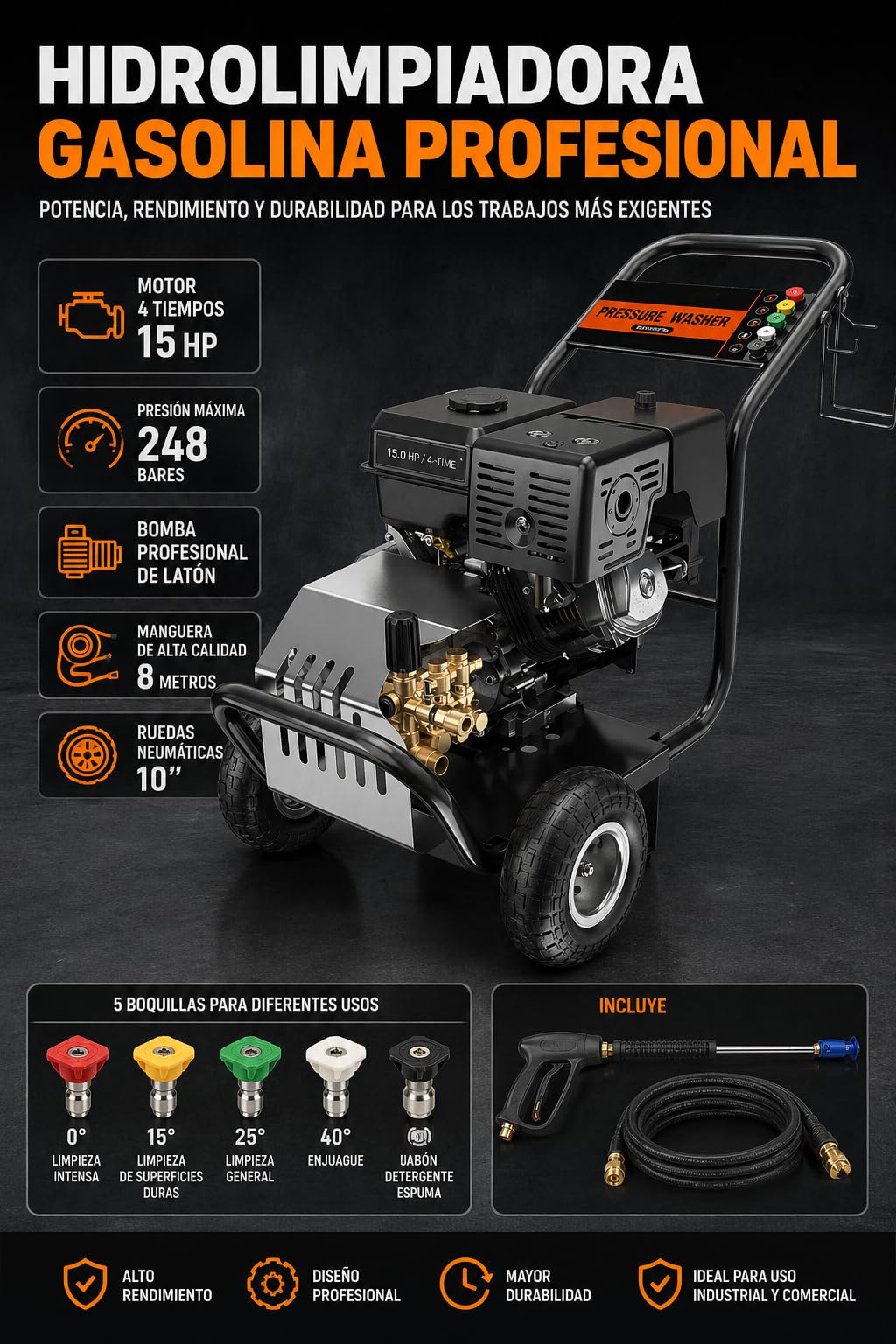 Hidrolimpiadora a Gasolina Powertec pro 18G36-15A | Potencia Comercial, Rendimiento Profesional