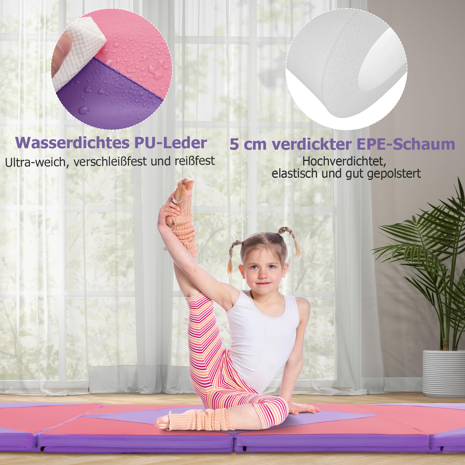 COSTWAY Weichbodenmatte klappbar,240 x 120/300 x 120cm Gymnastikmatte tragbar, Yogamatte Turnmatte Klappmatte Fitnessmatte
