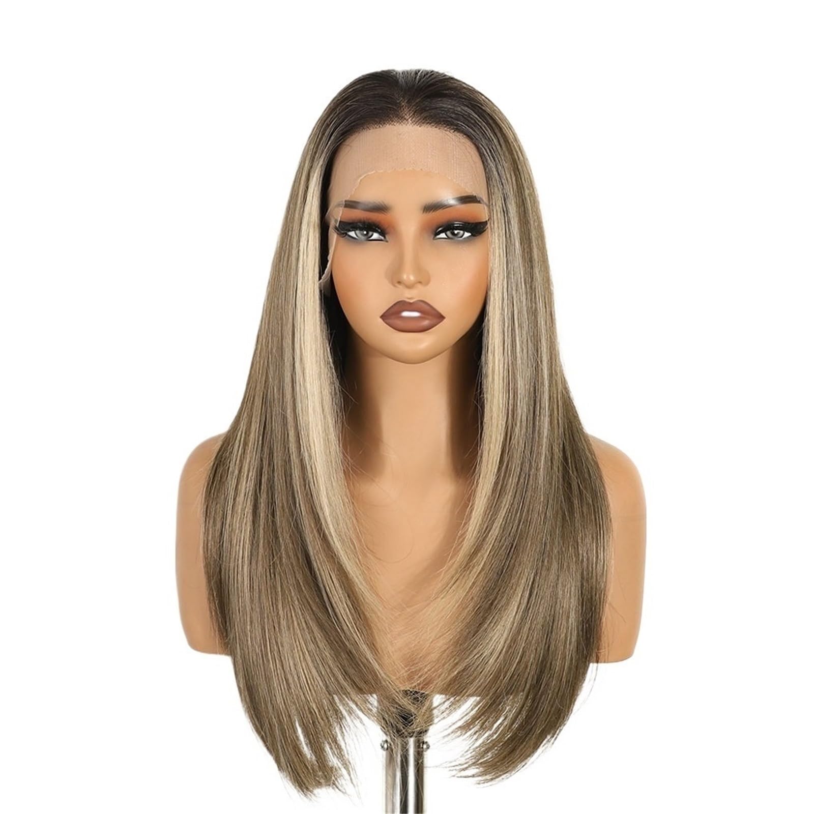 Lizhuzhuzs28 Wigs 24 Inch 13x6 Lace Front Wigs Synthetic Ombre Brown to Ash Blonde Straight Heat Resistant Glueless Wig Hair Extensions