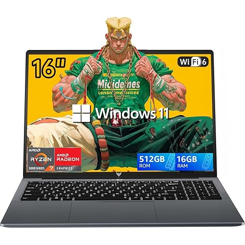 2025 AMD Gaming Laptop, 16 inch Laptop Computer with AMD Ryzen 7 5825 Series(8C/16T, Up to 4.5GHz), 16GB RAM 512GB NVMe SSD Laptop, Radeon RX Vega 8 Graphics, WiFi-6, Backlit KB, HDMI