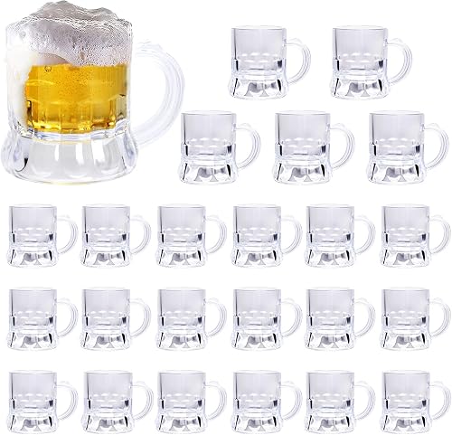 YAXINRUI Mini Mug Shot Glasses, 1 oz Plastic Beer Tasting Glasses for Beer Fest, Birthday Weddings Party Supplies, BBQ and Picnics (1.75'' Tall, 24 Pieces)