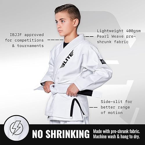 Miniatura 2 de Elite Sports Kids BJJ GI - Kimono brasileño Jiujitsu Gi con tela preencogida y cinturón, para niños y jóvenes, aprobado por la IBJJF