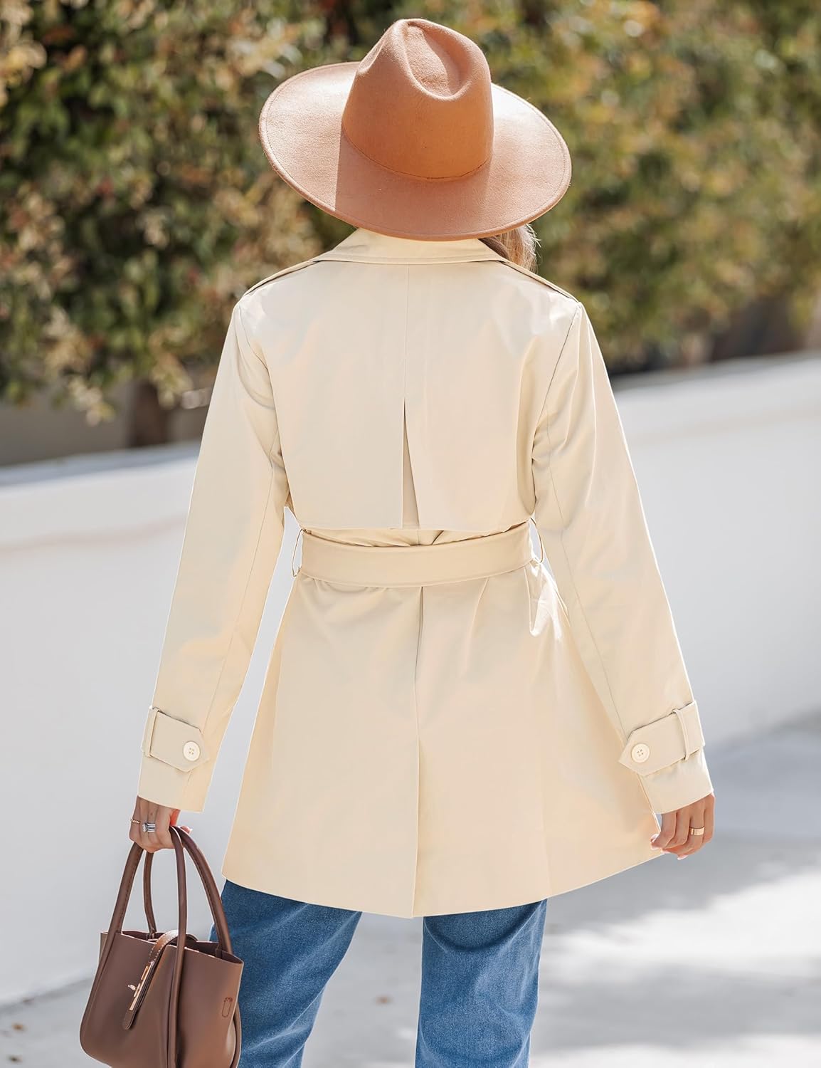 luvamia Trench Coat Women Mid Length Classic Double Breasted Lapel Business Casual Fall Jacket Coats Outerwear with Belt