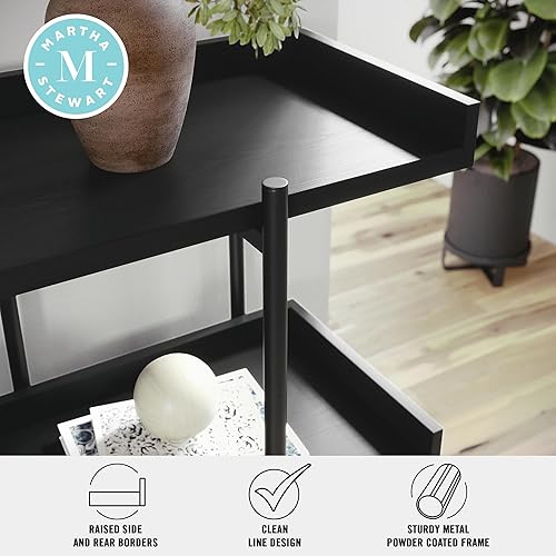 Miniatura 9 de Martha Stewart Emmett - Estantería de 3 estantes con metal, juego de 1, grano de madera de nogalmarco de latón pulido