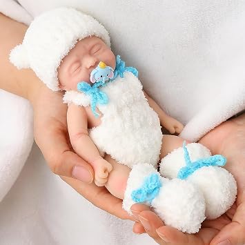 MYREBABY 7 Inch Reborn Baby Doll Full Body Silicone Miniature Lifelike Sleeping Girl Realistic Newborn Doll The Look Real Baby Doll with Gift Box for Ages 3 and Up