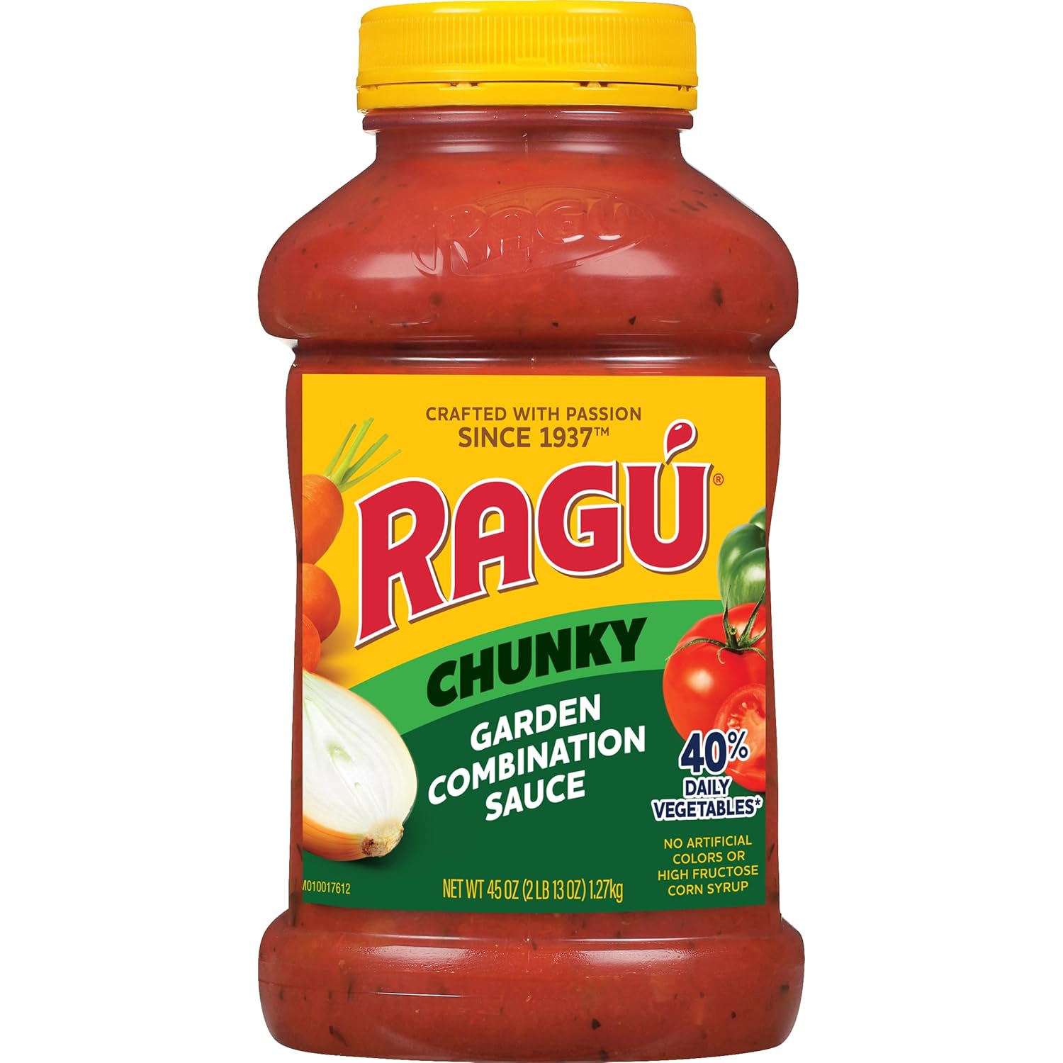 Ragu Chunky Garden Pasta Sauce 45 oz - Hearty Veggie Tomato Sauce with Diced Tomatoes, Onions, Zucchini & Italian Herbs