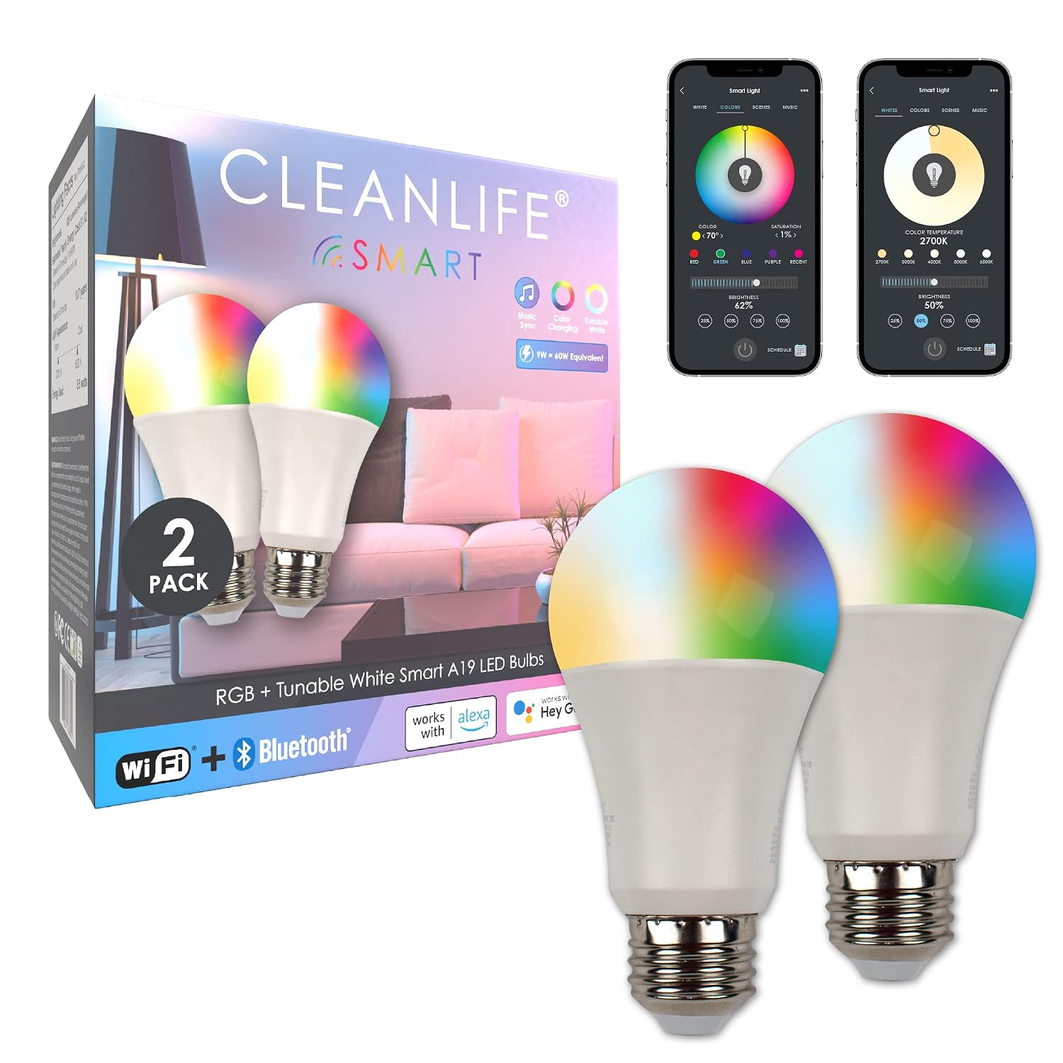 CLEANLIFE Smart Gen 2 A19 LED Bulb - RGB + Tunable White Smart Bulb with WiFi & Bluetooth Light Control - App Controlled, ... - Review, Price and Buying Guide