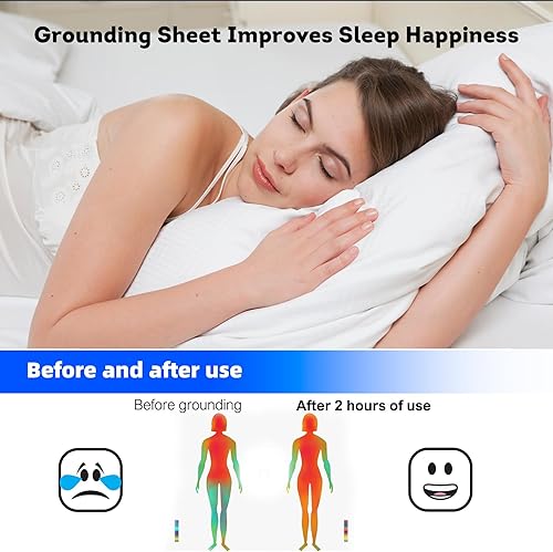 Miniatura 3 de Grounding Sheets - Sábana bajera ajustable de tamaño matrimonial, 90 % algodón orgánico + 10 % plata pura, bolsillo profundo, conexión a tierra,