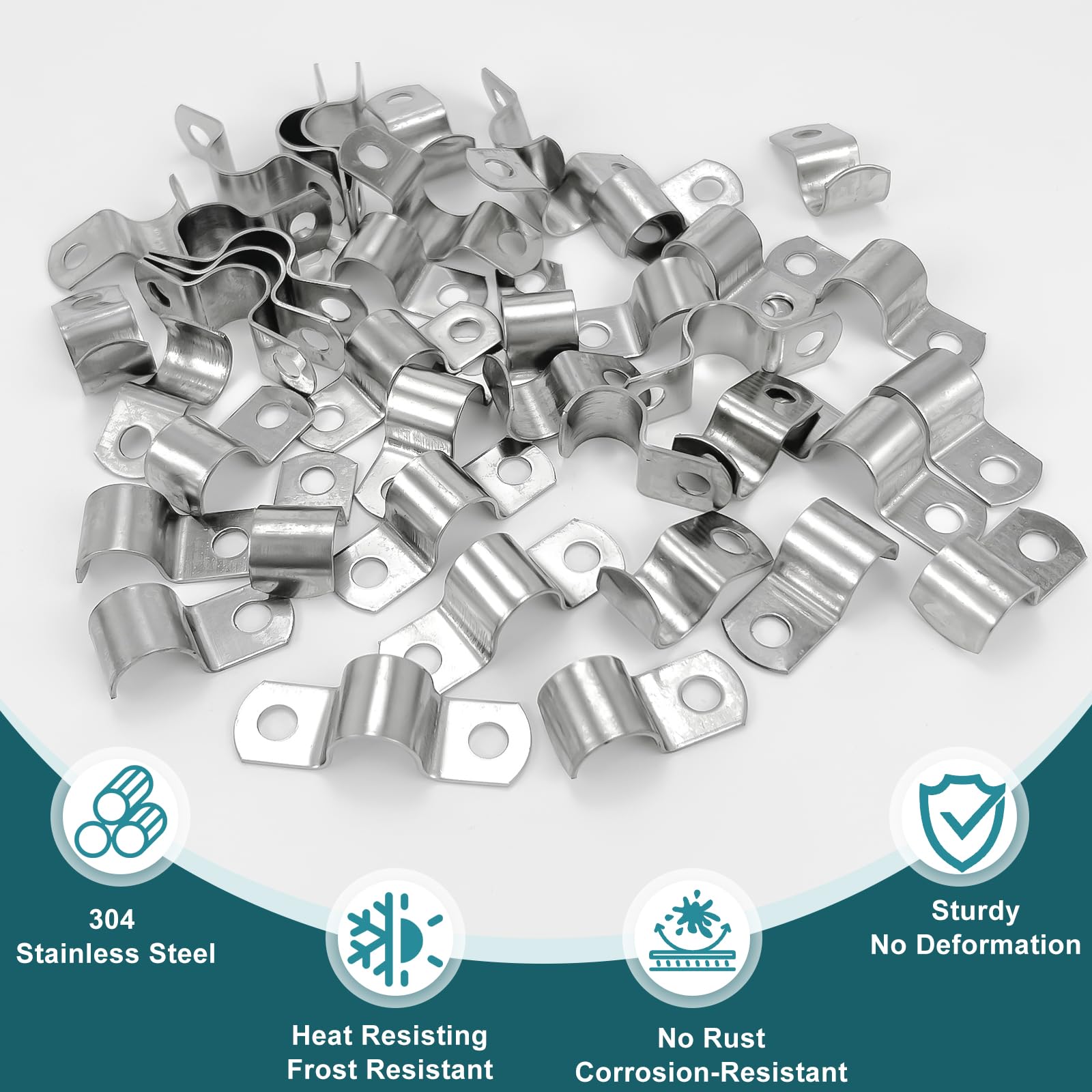 40 Pcs Metal Cable Clamps, M16 U Little Pipe Clamps, 304 Stainless Steel U Pipe Brackets, Fixing Hose Buckle - Image 3