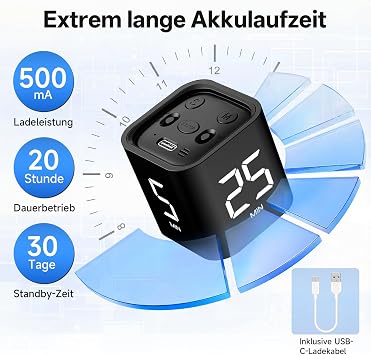 HAUSPROFI Pomodoro Timer Countdown 5|25|10|50 Minute Gravity Timer Kitchen Timer Short Timer Kitchen Time Management Tool Kids ADHD Aid Work Learning Sports Cooking Black