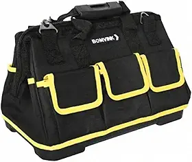 Bolsa de Ferramentas Profissional Impermeável 16 Compartimentos Maleta Organizador Portátil Preta e Amarela com Fundo Reforçado para Eletricista, Carpinteiro e Uso Diário (PRETA)