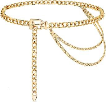 Suyi Chain Belt for Women Girls Gold Metal Waist Chain Multilayer Chunky Chain Belts for Dress