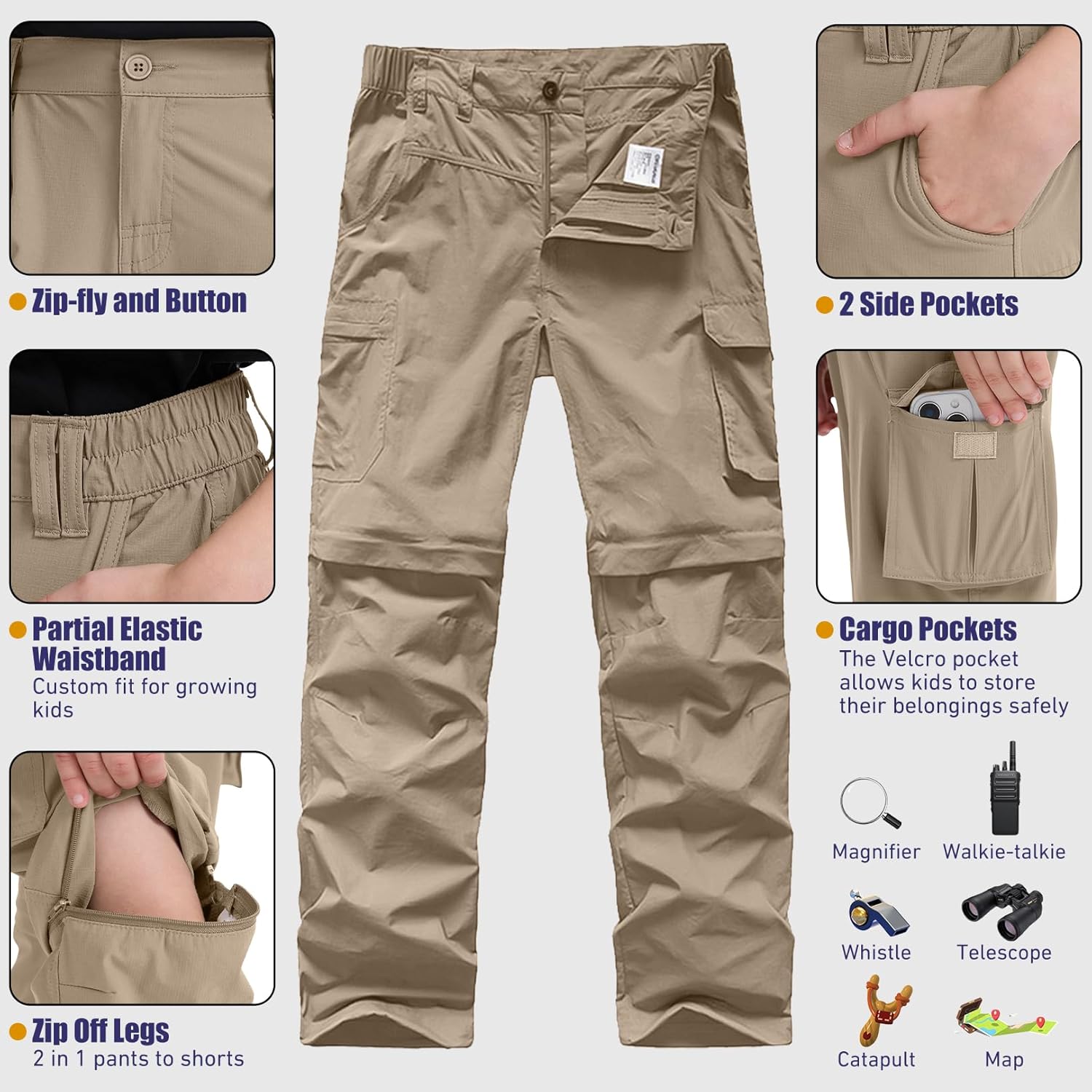 Boys Cargo Pants Kids' Hiking Quick Dry Lightweight Convertible Youth Waterproof Outdoor Camping Fishing Scout Pants - Image 4