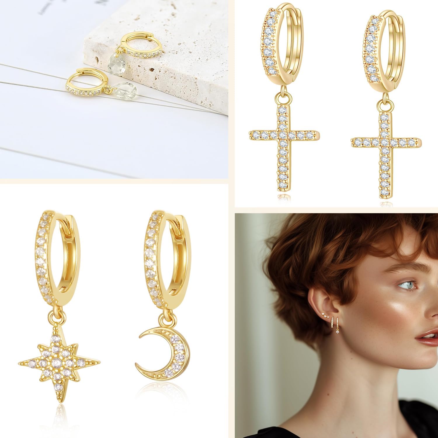 14K Gold Plated Huggie Hoop Earring Findings 120PCS Cubic Zirconia Hoop Earrings with Jump Rings Hypoallergenic Round LeverBack Earring Components Findings - Image 6