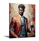 OneSheep Shop The Red Wine Man Wall Art Black Men Wall Decor Black Art Paintings For Wall Abstract Artist Poster African American Unframed Canvas Wall Art For Living Room