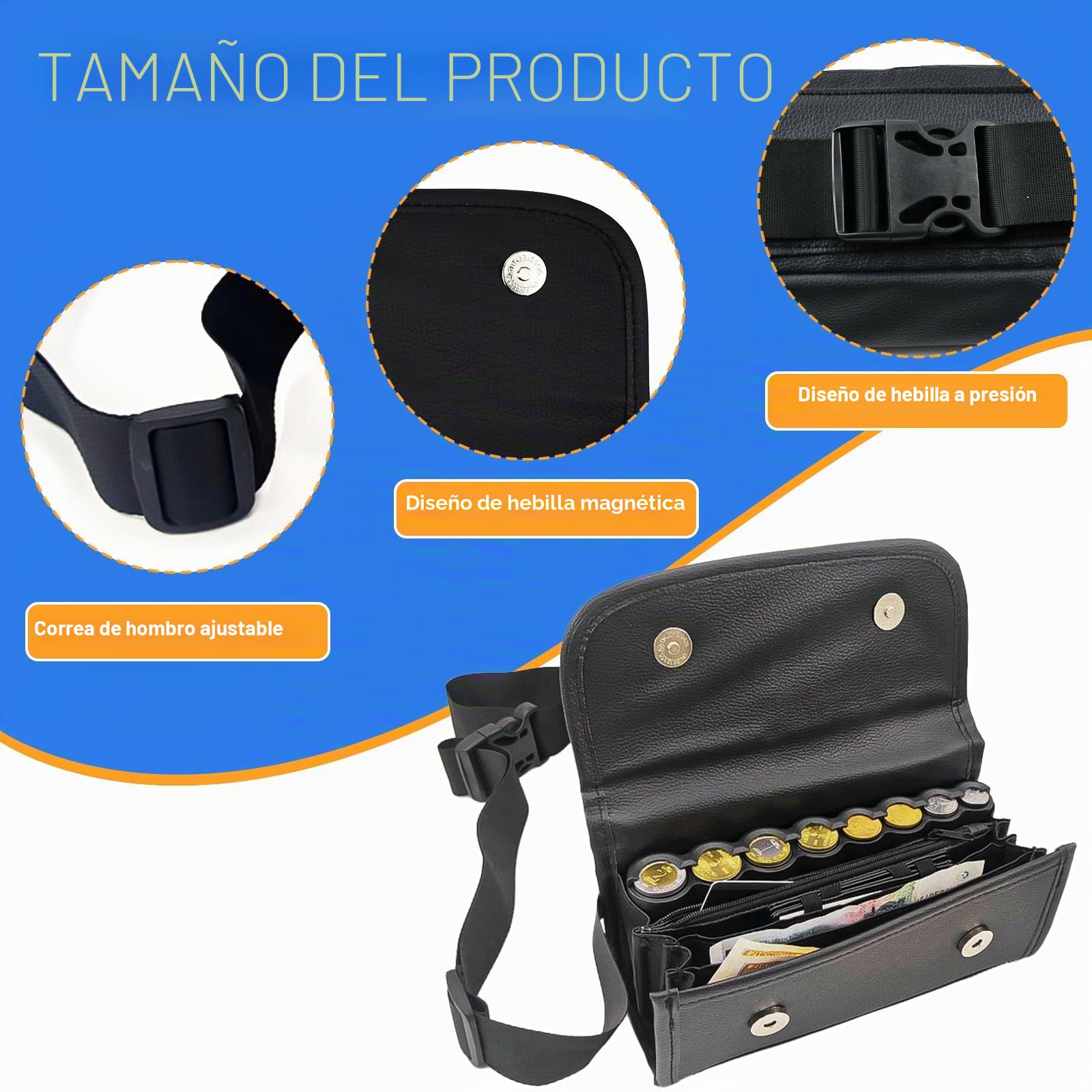 Cartera de Camarero, 21.5 * 7 * 9cm Bolso de Camarero Monedero, Monedero de Camarero con Organizador de Monedas y Compartimento para Billetes y para Profesiones de Servicios y Transportes