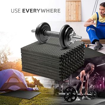 Exercise Foam Mat - Anti fatigue Protective Interlocking Puzzle EVA Floor Tiles with Edges - Gym Flooring Mats - Non slip Rubber Cushion for Underlay (Black, 16 Tiles (64 Square Feet))