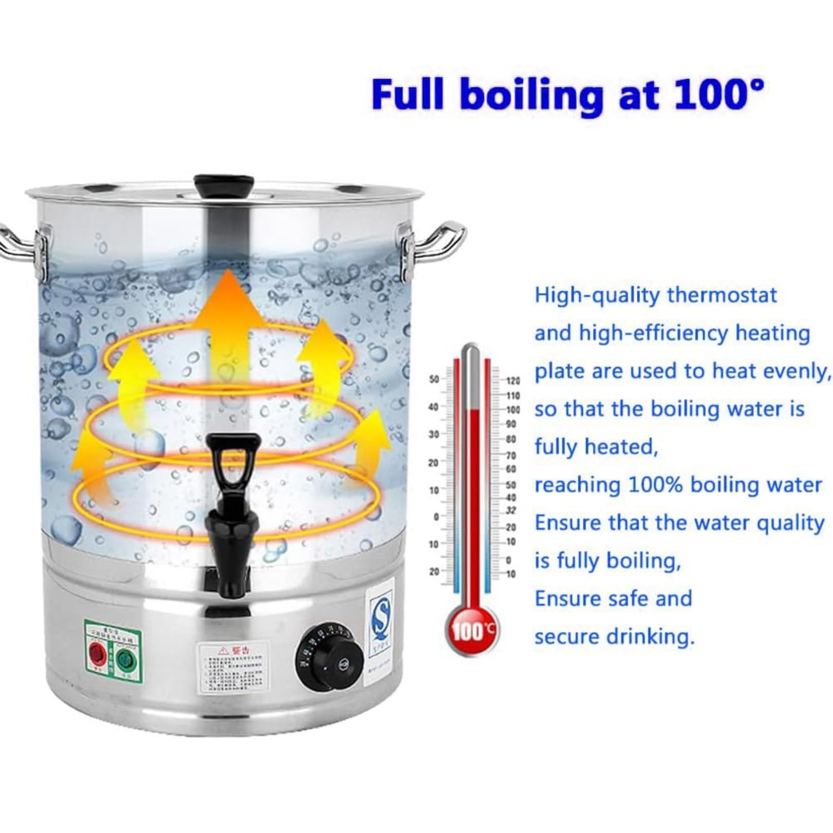 Caffettiera Commerciale, Spremiagrumi Elettrico in Acciaio Inox da 20 L/30 L/40 L con Coperchio, Grande Erogatore di Acqua Calda for Catering, Bar, Ricevimenti di Nozze(No Faucet,20L)