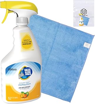 Multi Surface Cleaner Spray, pH-Balanced Everyday Cleaner, Works on Steel, Wood, Electronics, Stone and Glass, Citrus Scent, 25 Fl Oz bundled with Micro Fiber Cloth