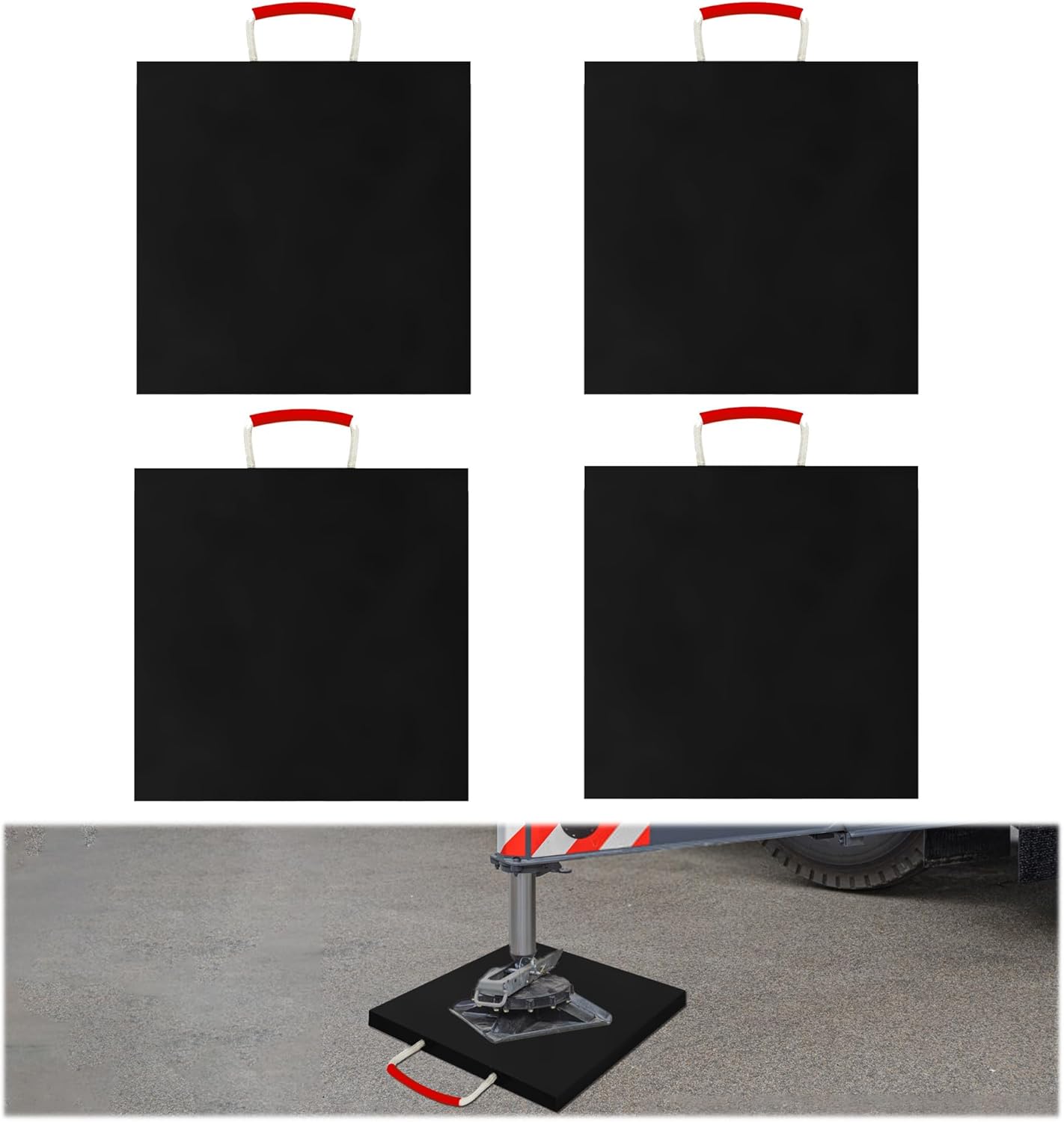 4 Pack RV Outrigger Pads, 12" x 12" x 1" Non-Slip Rv Jack Pads Stabilizing Blocks with Handle, Rv Leveling Pads for Crane, Trailer, Wrecker, Tow Truck, Service Truck Trailer