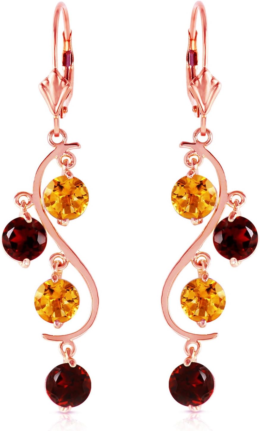14k Rose Gold Chandelier Earrings with Garnets and Citrines - Image 3