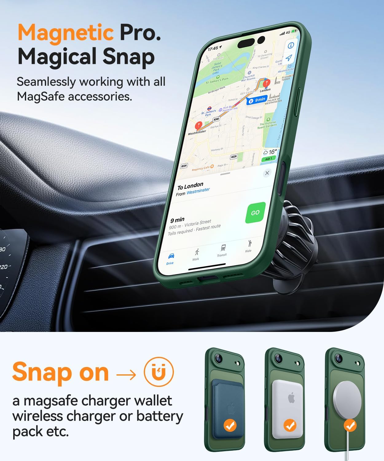 CANSHN Magnetic Compatible with iPhone Air Case(6.5 Inch), Upgraded [Full Camera Protection] [Compatible with Magsafe] [Translucent Matte] Shockproof Phone Cover for iPhone 17 Air Case,Deep Green thumbnail