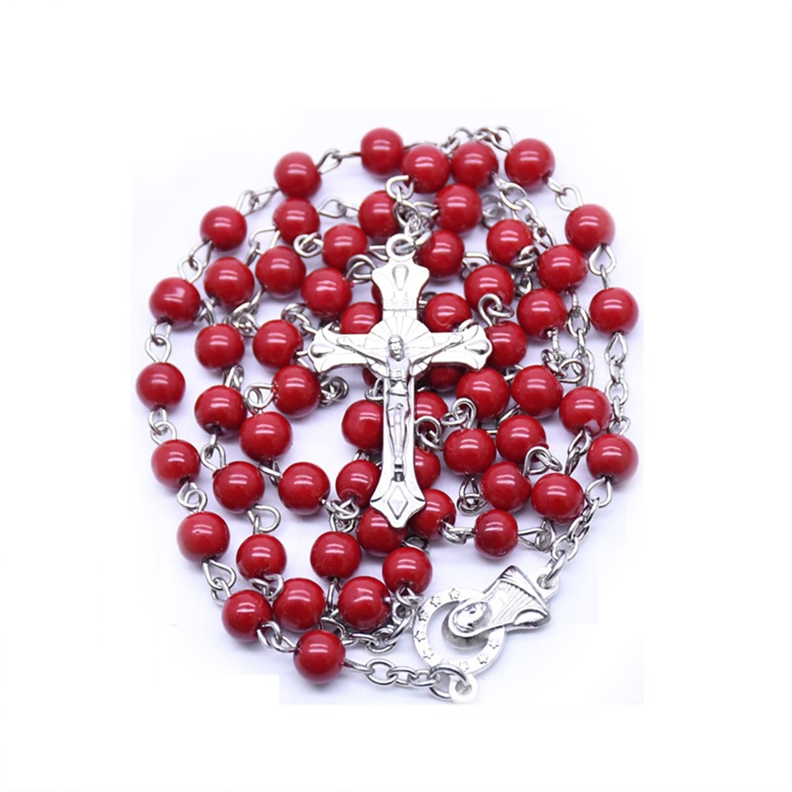 Chapelet catholique fait main avec perles rouges, le cadeau idéal de communion