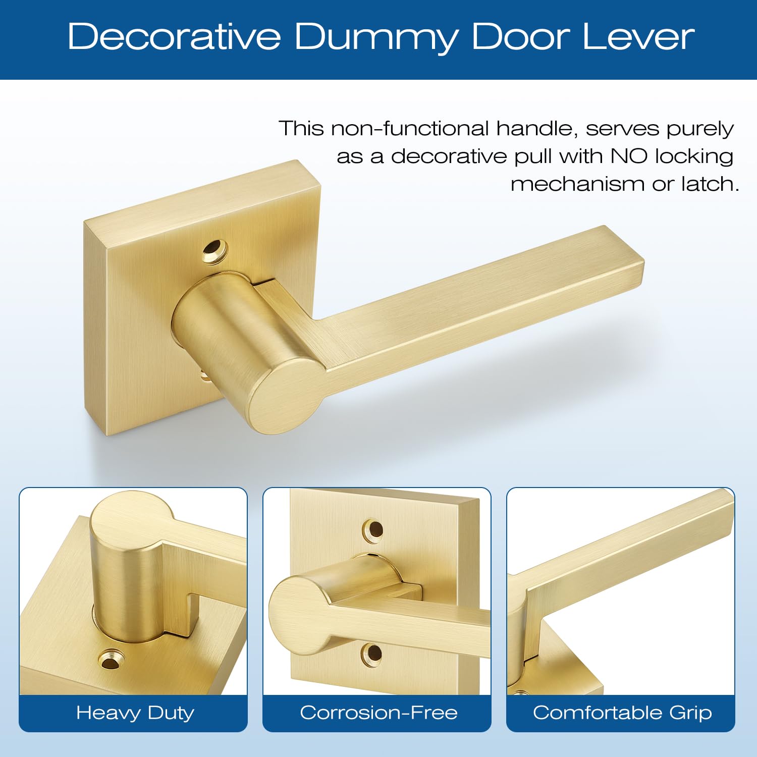 EHOMEWARE Maniglie per porte interne dorate, resistenti per armadio, leve reversibili non rotanti per porte mancine e destrorse, confezione da 5