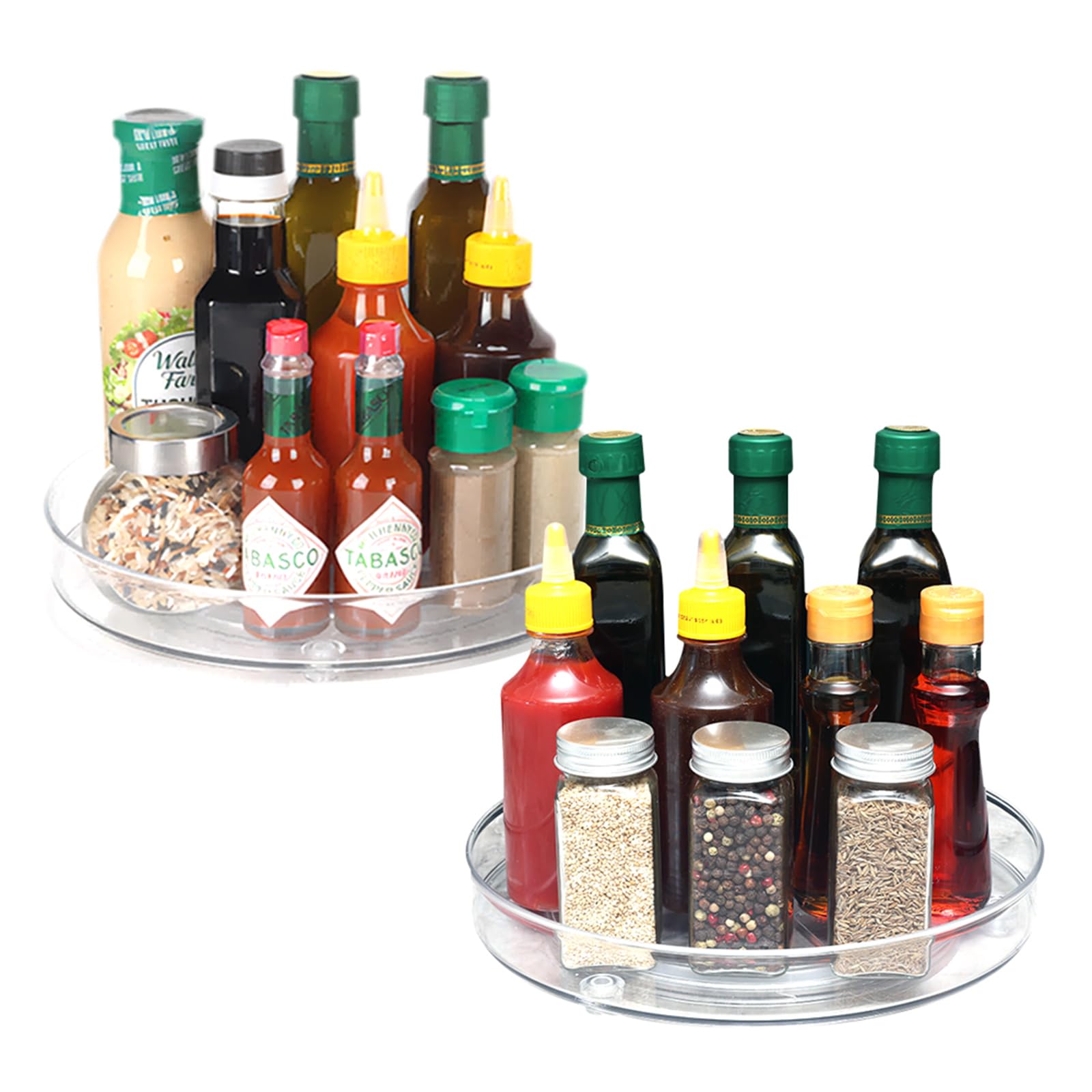 QANGBOOM 2 Packs Lazy Susan Organizers, Rotating Kitchen Turntable, Spice Rack, Pantry Organization and Storage for Kitchen, Fridge, Bathroom, Countertop, Cabinet