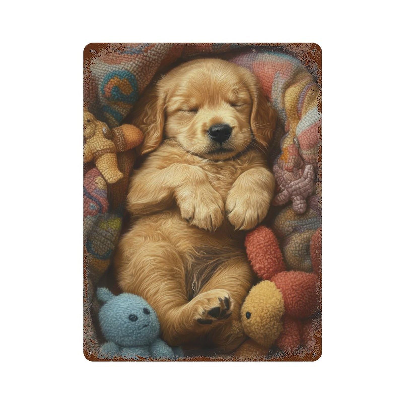 Sleeping Golden Retriever Puppy Decorative Tin Sign 15.7"x11.8", for Bistro, Counter And Cafe Decor, Classic Wall Plaque
