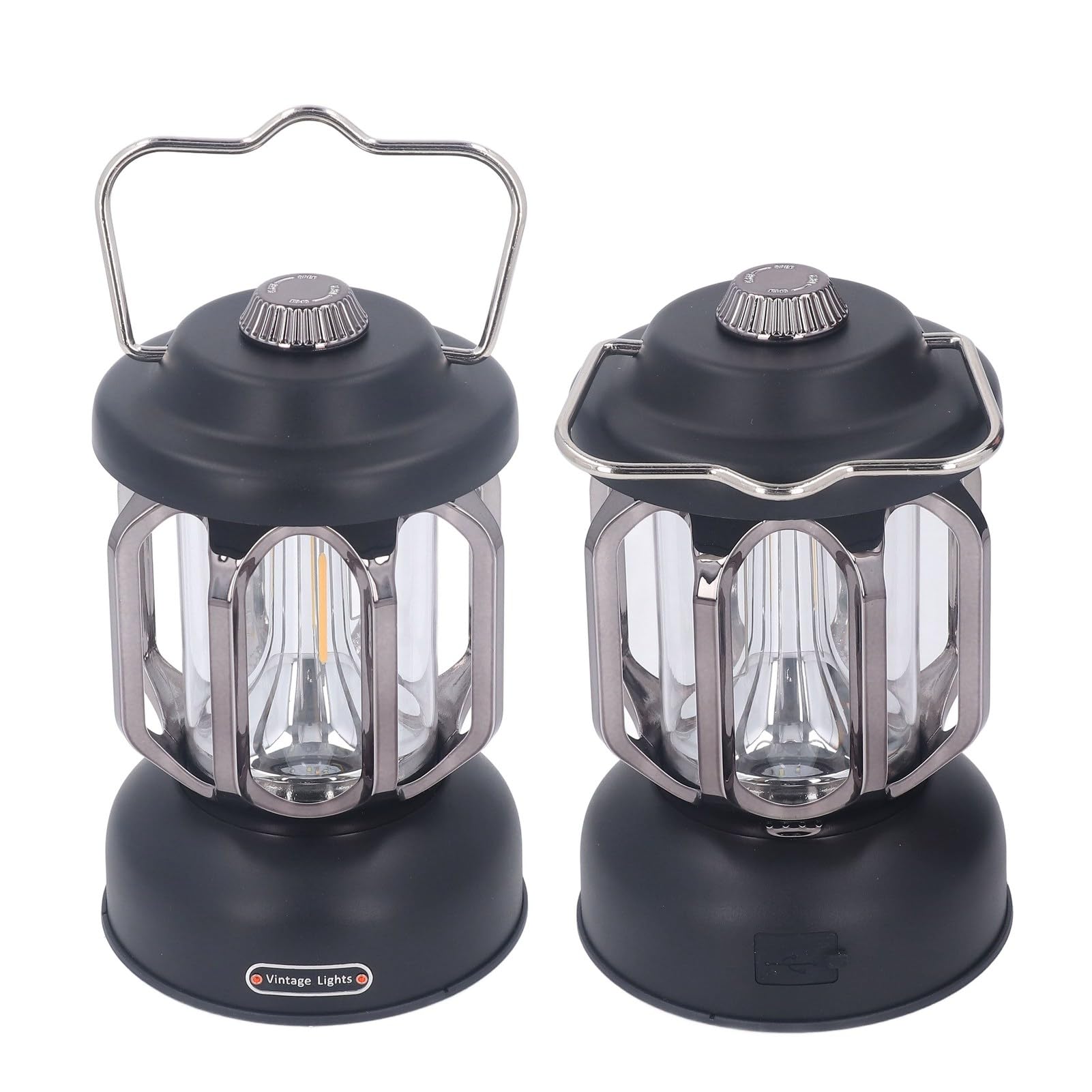 SIXRUN Retro-Campinglaterne, ABS-Vintage-Campinglampe mit Wiederaufladbarem Typ-C-Akku, 3 Lichtmodi, Dimmbares, Wasserdichtes Hakendesign für den Notfallgebrauch Im Zelt, Garten, Terrasse (BLACK)