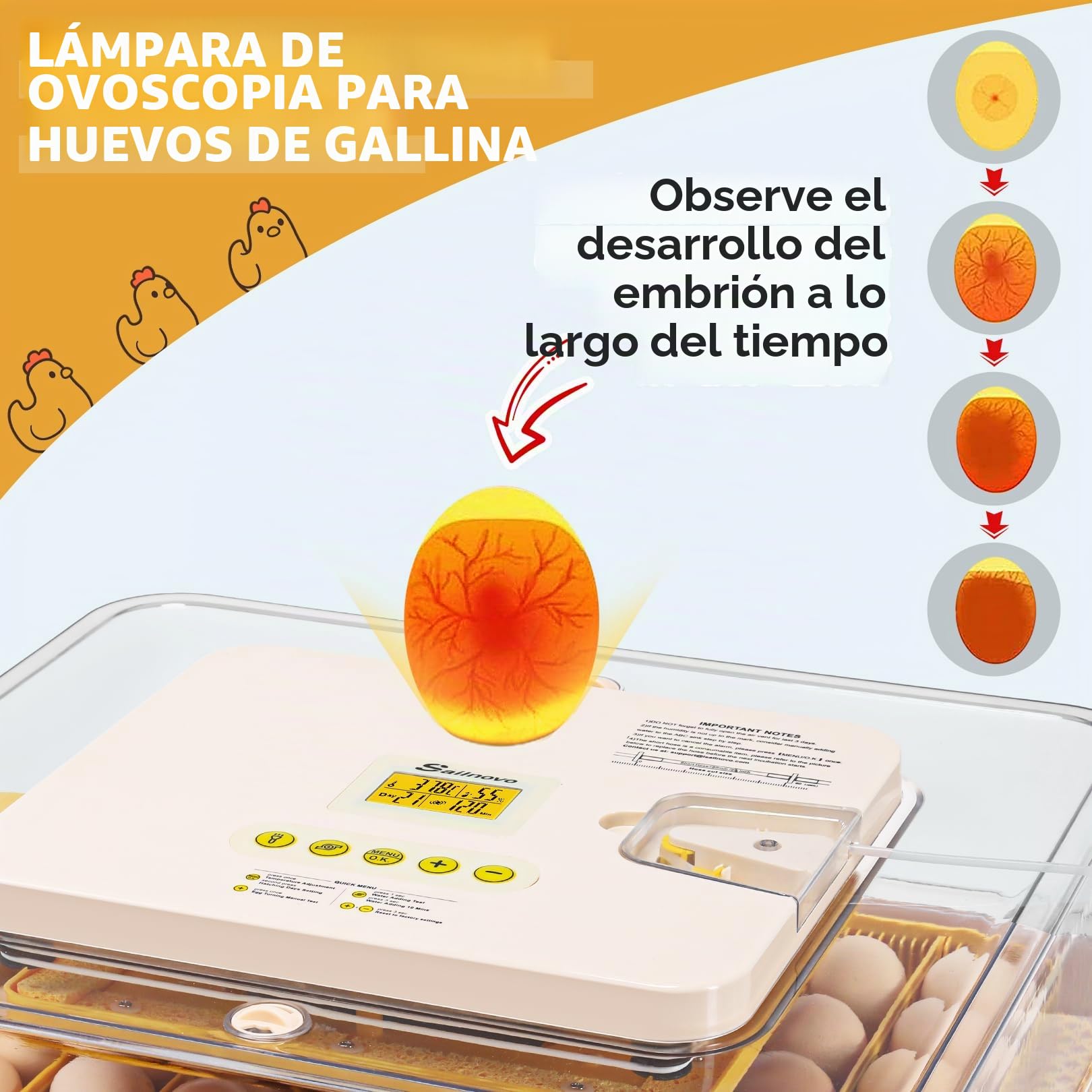 Sailnovo Incubadora de huevos de 56 huevos, totalmente automática, con giro automático, control de humedad y temperatura, incubadora para pollo, pato, codorniz, para laboratorio, escuela, granja