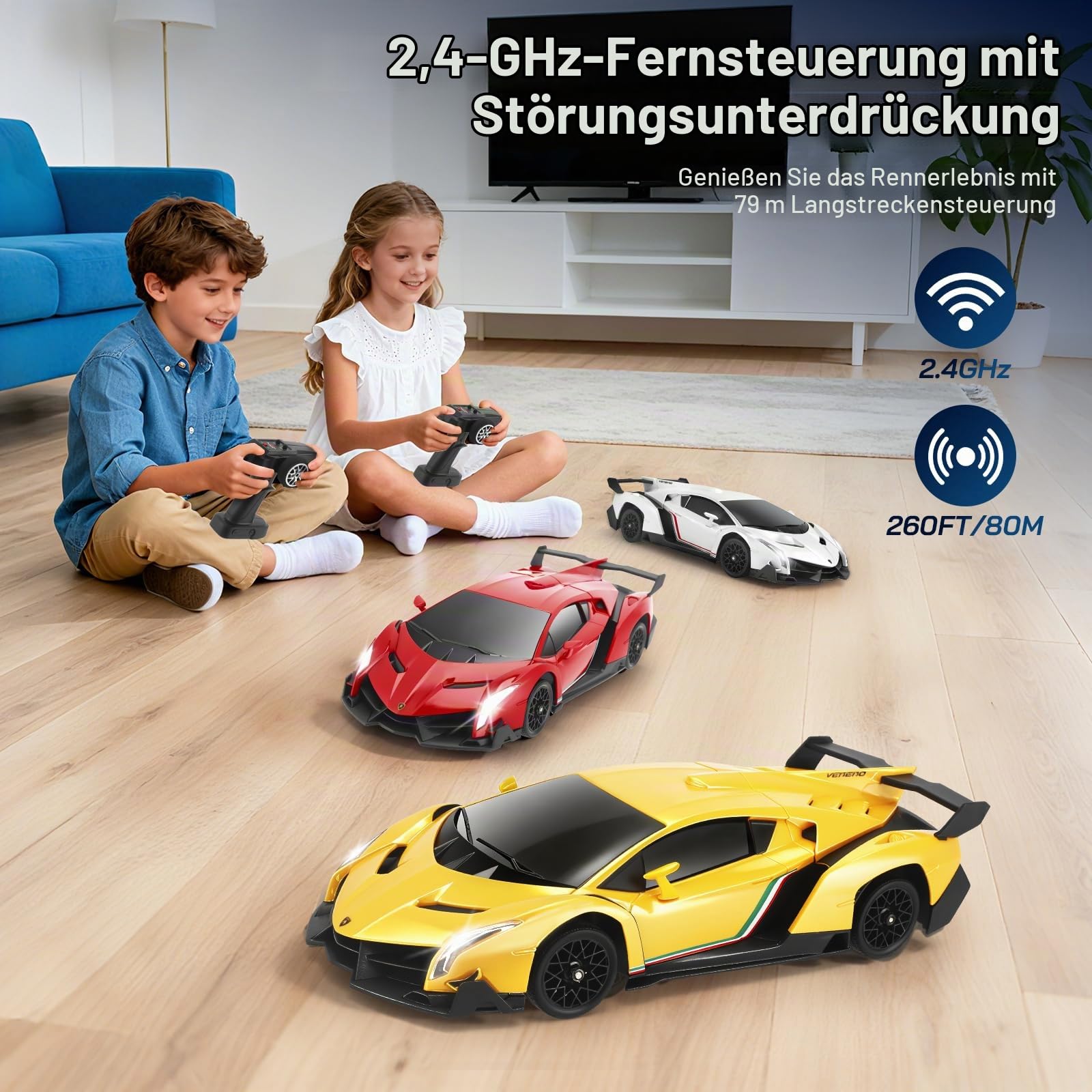 Lamborghini RC Car, 2.4 GHz Ferngesteuertes Auto, 1:18 4WD RC Drift Auto mit LED Leuchten, 35 KM/H Mini Drift Auto Ferngesteuert für Jungen ab 6 7 8 9 10 11 12+ Jahre(Gelb)
