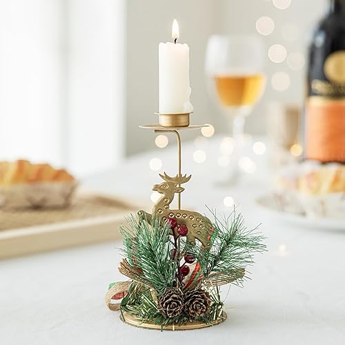 Miniatura 6 de Portavelas de Navidad, soporte decorativo de hierro dorado para velas de reno, candelabros rústicos, decoración de mesa de Navidad, candelabro,