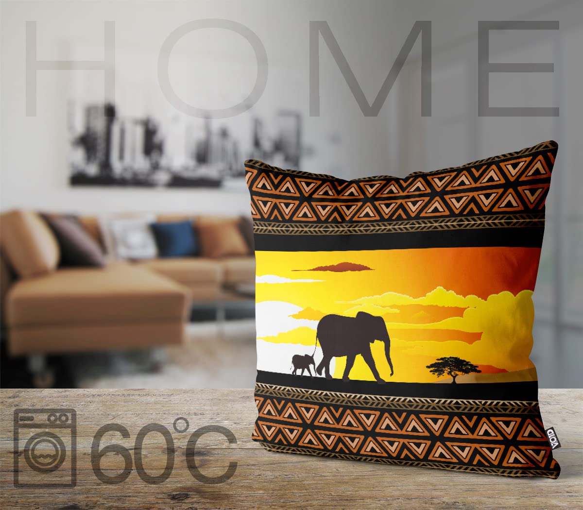 VOID Afrika Elefanten Giraffen Kissenbezug Kissenhülle Sofakissen Kissen Deko Outdoor-Kissen Dekokissen, Kissen Größe:50 x 50 cm