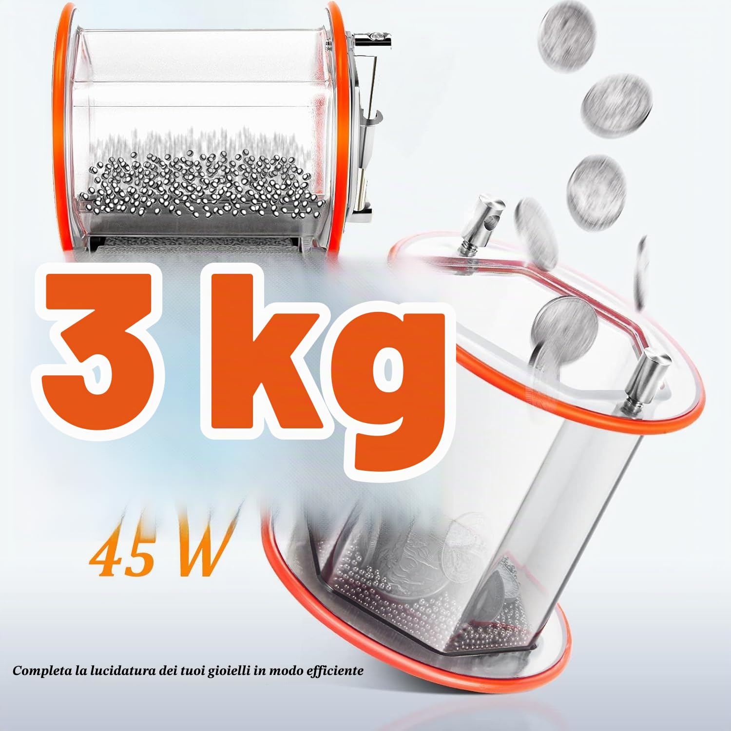 Macchina Lucidatrice per Gioielli, 45 W Capacità 3 Kg Tamburo Rotativo per Lucidatura, Lucidatrice per Gioielli per La Lucidatura di Superfici, Smussatura, Ravvivatura, Rimozione della Ruggine