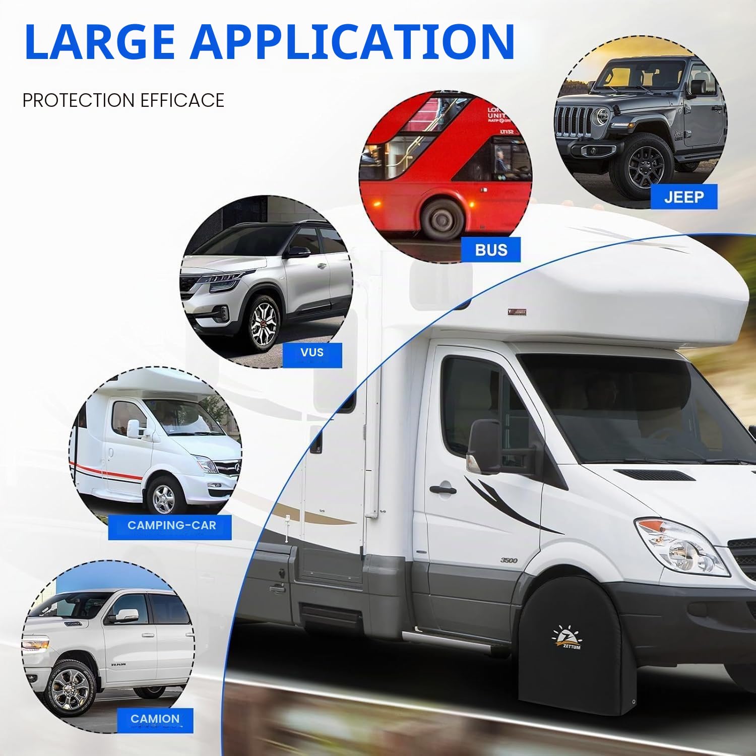 Zettum Les couvertures de pneus 2 Paquets d'adaptation diamètre du Pneu 66-73 cm, Housses pour Roue, PU Oxford Spareshroproof Wheel Cover pour RV, Camion, SUV, remorque de Voyage, Camping-Car