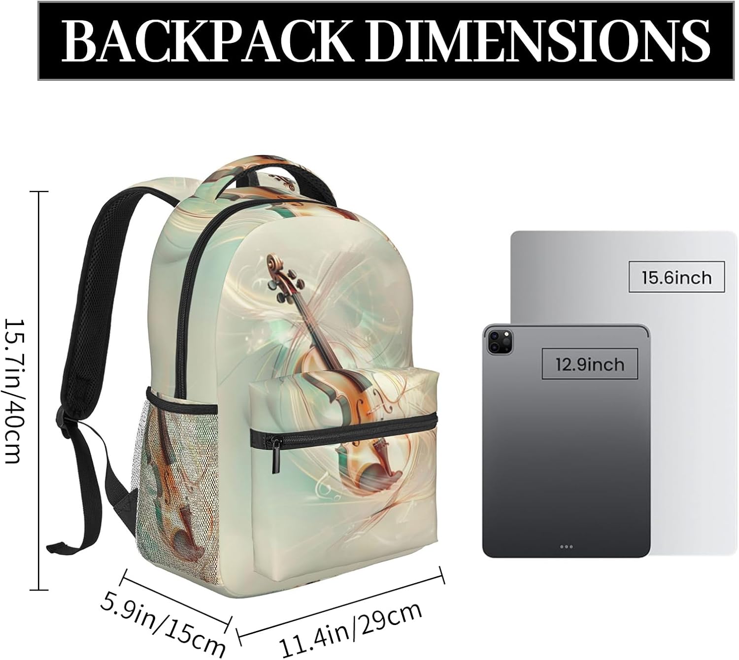 Violin Music Backpack, Travel Backpacks Laptop Rucksack for Women, School Bookbag for Kids Girls Boys Teens, Musical Instrument Back Pack Accessories Bag for Work, Ideal Gifts for Music Lovers