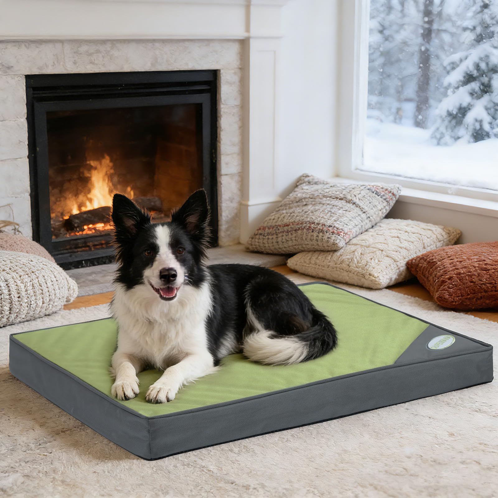 OUPEIWAWA Orthopedic Outdoor Waterproof Dog Beds for Medium Dogs, Washable Pet Bed with Egg Crate Foam Pet Bed Mat for Crate and Removable Oxford