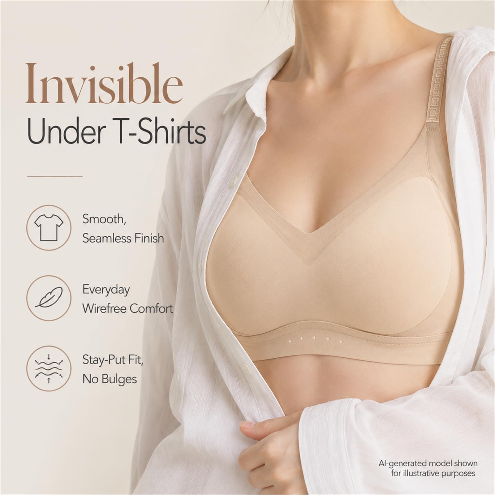Reggiseno da donna senza ferretto senza cuciture invisibile t-shirt