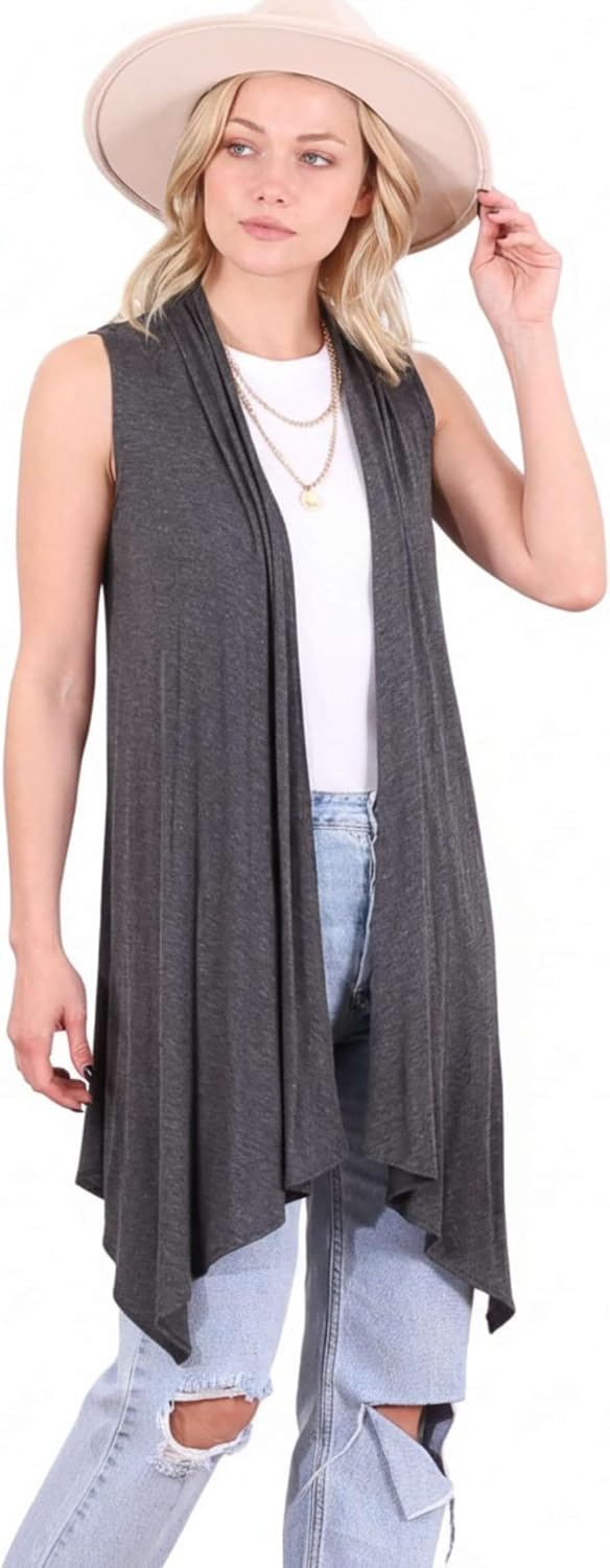 Women's Sleeveless Long Duster Cardigan Vest - Lightweight Open Front Summer Cover Up, Plus Size Options
