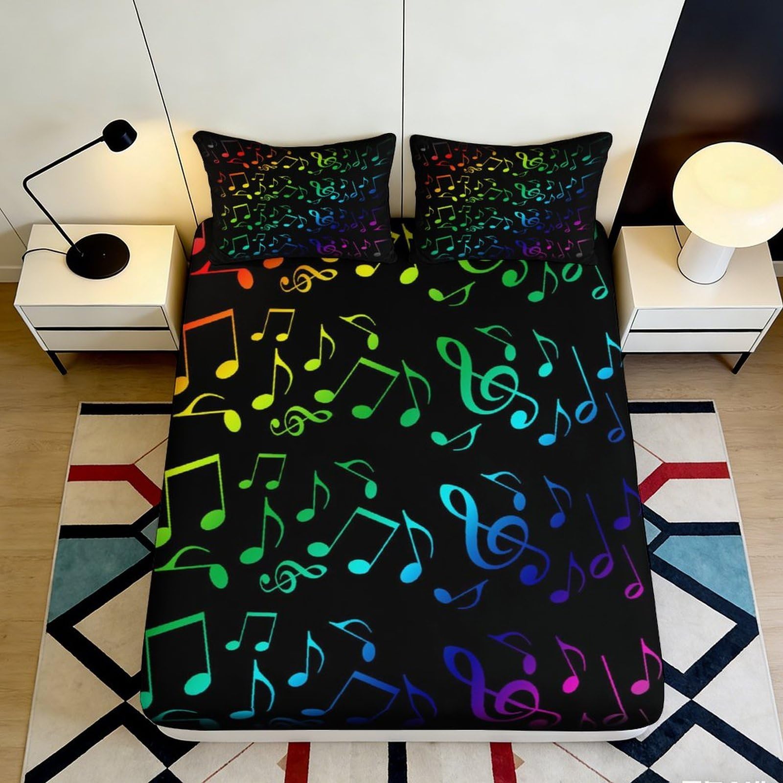 Pnayamiorkfel Style-3 3D Printed Rainbow Music Notes Fitted Sheet Microfiber Soft Bed Cover For Bedroom Dorm Mattress Protection Decor 90X200x25cm