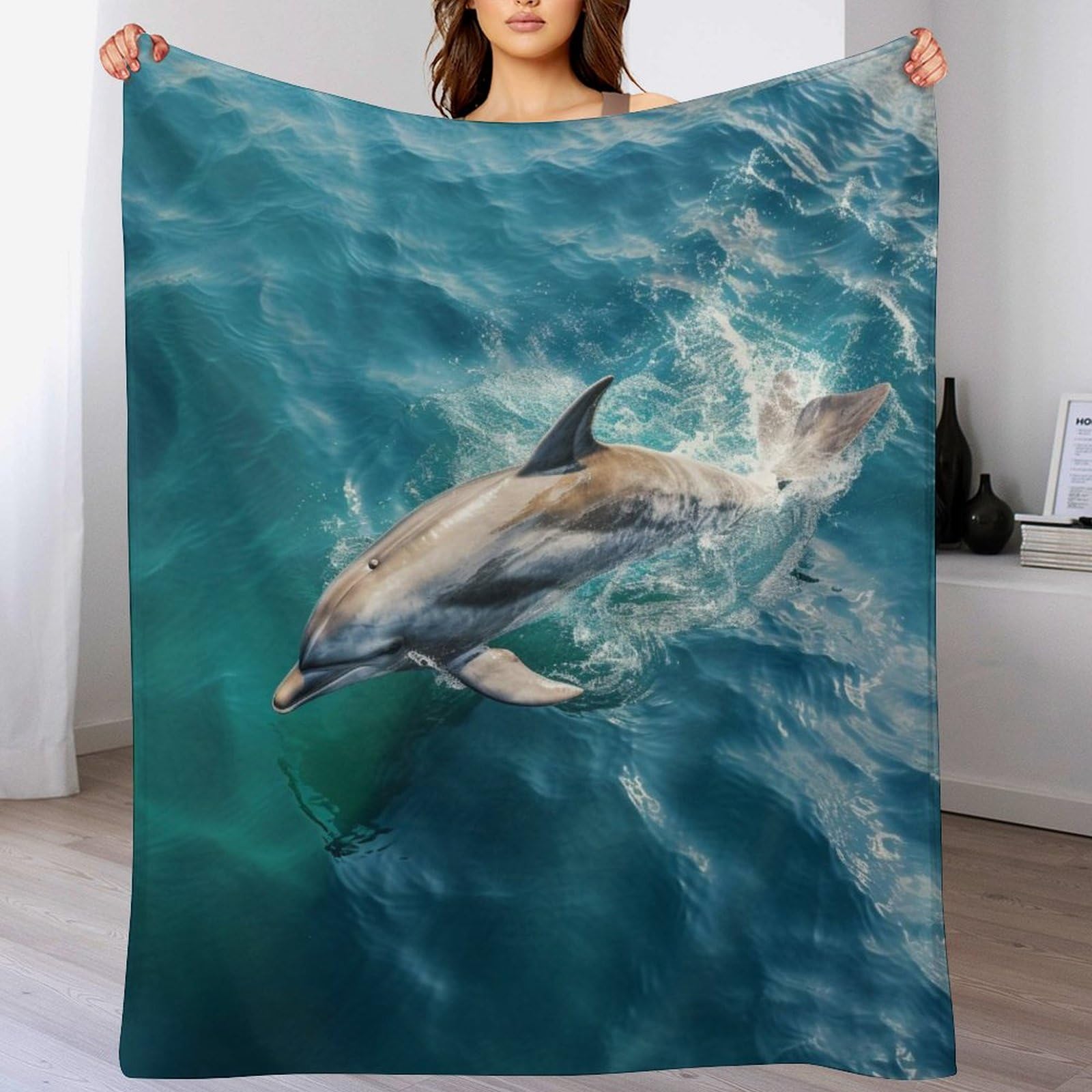 Couverture flannel dauphins chaude pour voyager et cocooning sur canapé