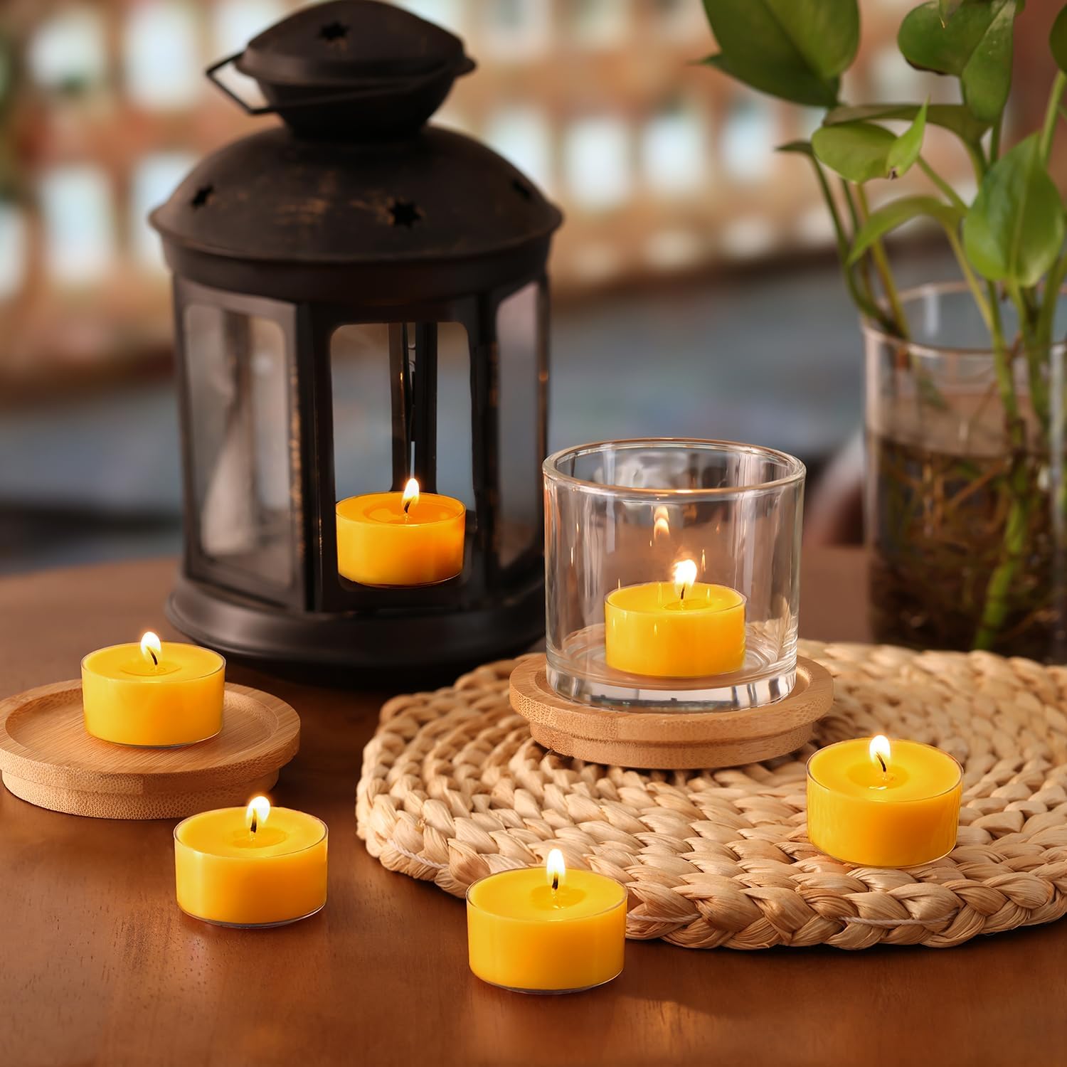 Citronella Scented Tea Lights Candles – Yellow – 6 Hour Burn – 100% Palm Wax – Scented Tealight Candles for Outdoor Summer Nights, Patio Dining – 48 Pack Scent Votive Candle
