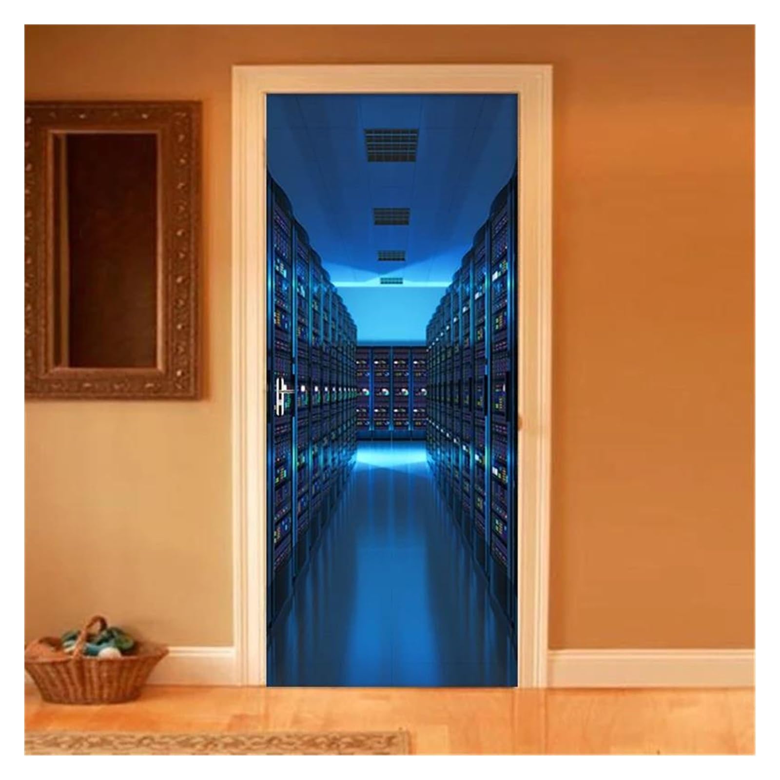 Autocollant de porte spatiale 3D sticker mural intérieur bleu poster décoration 95x215